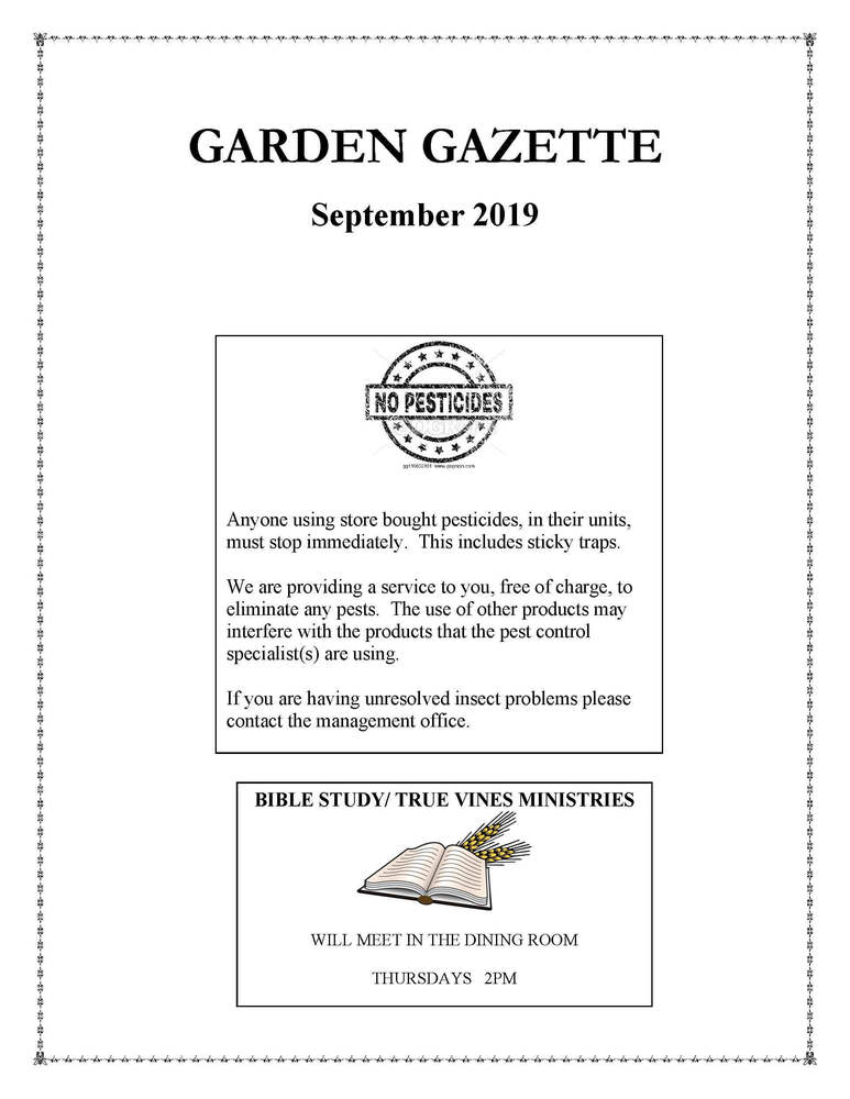 September 2019 gazette Newsletter with Calendar Page 1