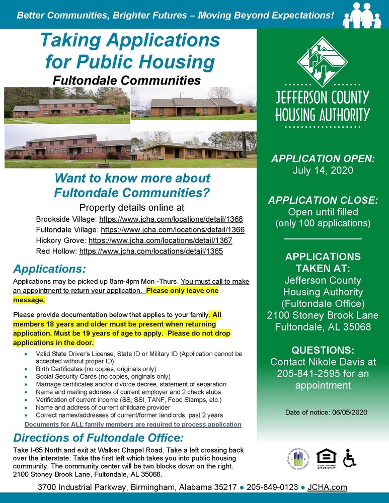 Wait list open Fultondale communities - information provided below
