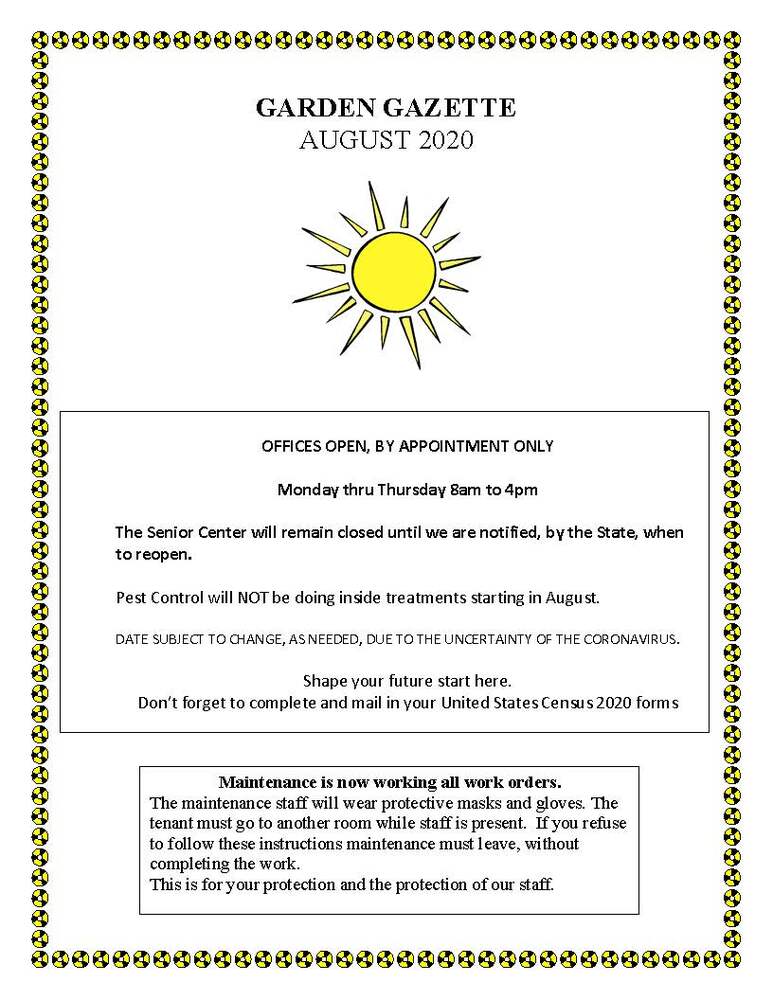 GARDEN GAZETTE AUGUST 2020 - all information listed below