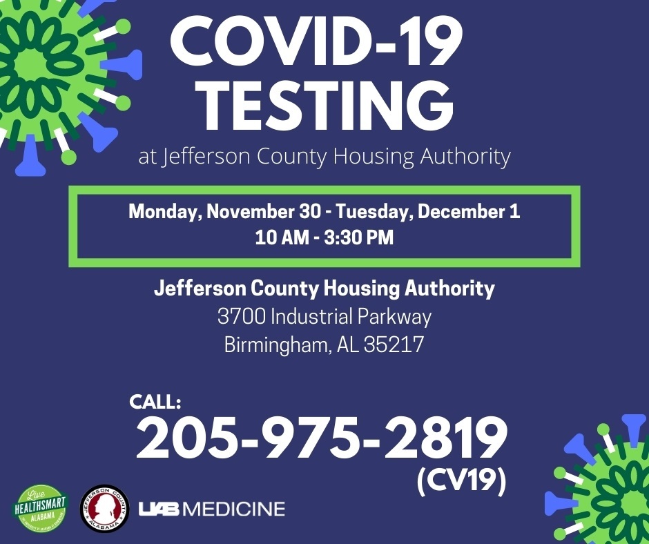COVID-19 Community testing poster - all info listed below