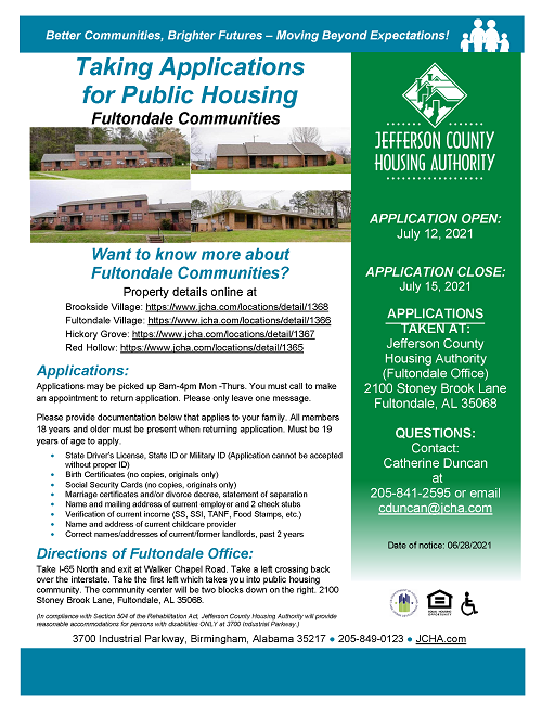 Application for Fultondale Housing 7-18 all info above
