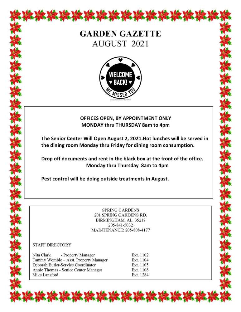 AUGUST 2021 Garden Gazette Newsletter - all info below