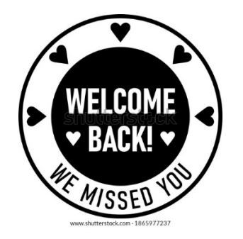 circle with hearts with welcome back we missed you