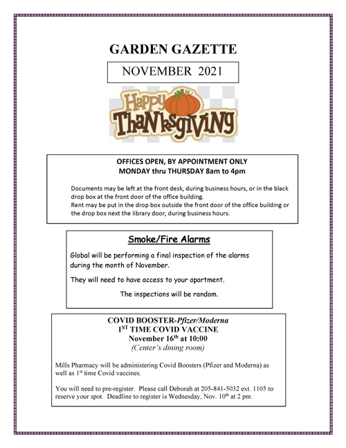 November 2021 Garden Gazette Newsletter, all information as listed below. 