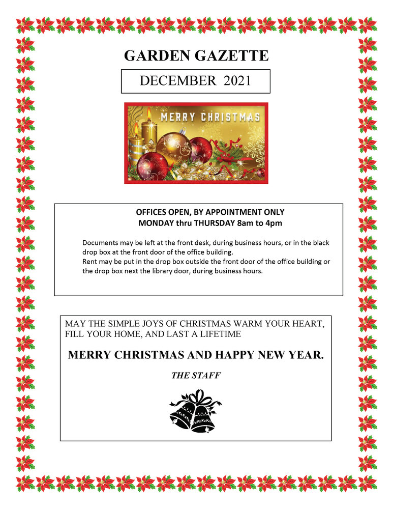 December 2021 Garden Gazette Newsletter with all information as listed below. 