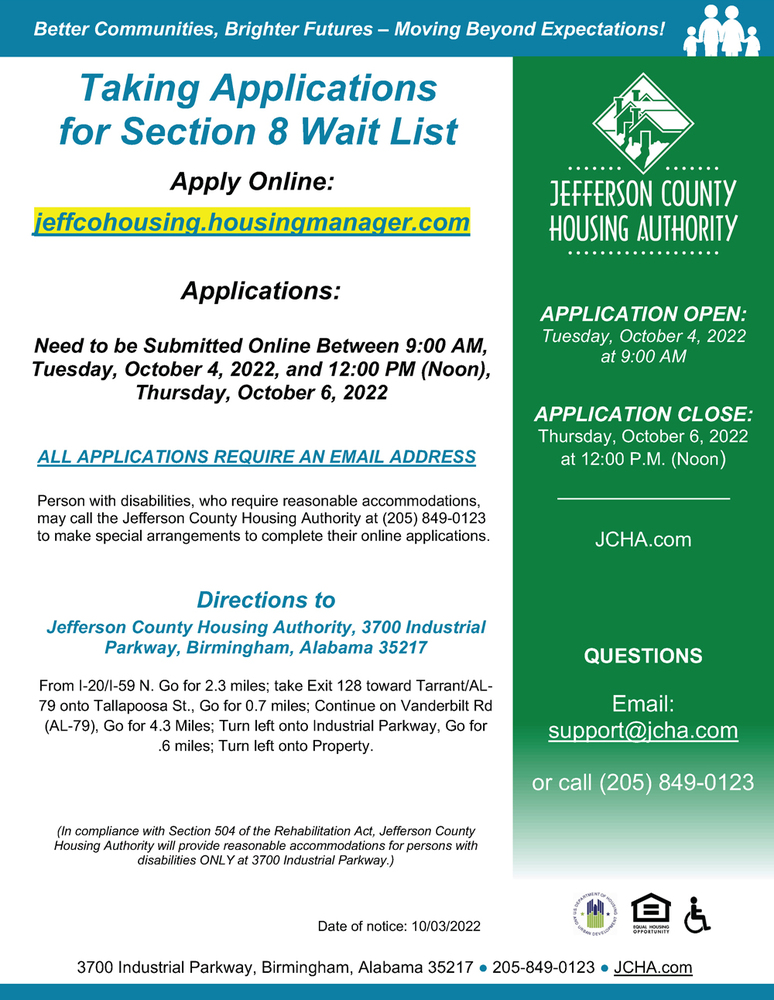 Section 8 Website Flyer 9 2022. All information as listed below. 