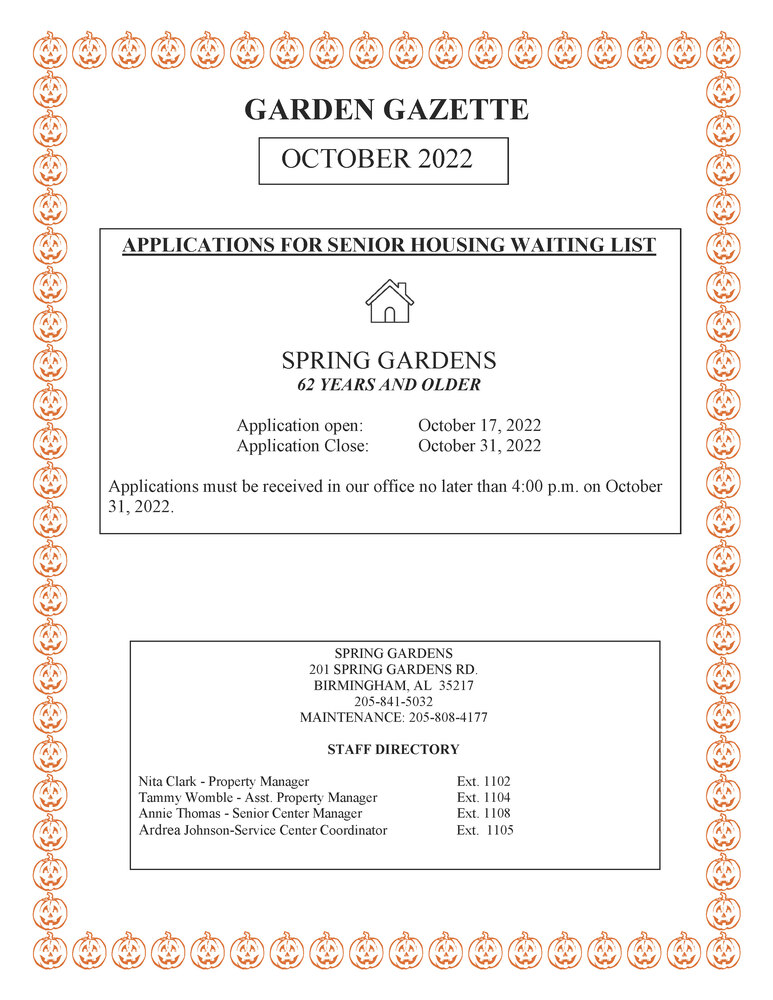 October 2022 Garden Gazette with all information as listed below. 