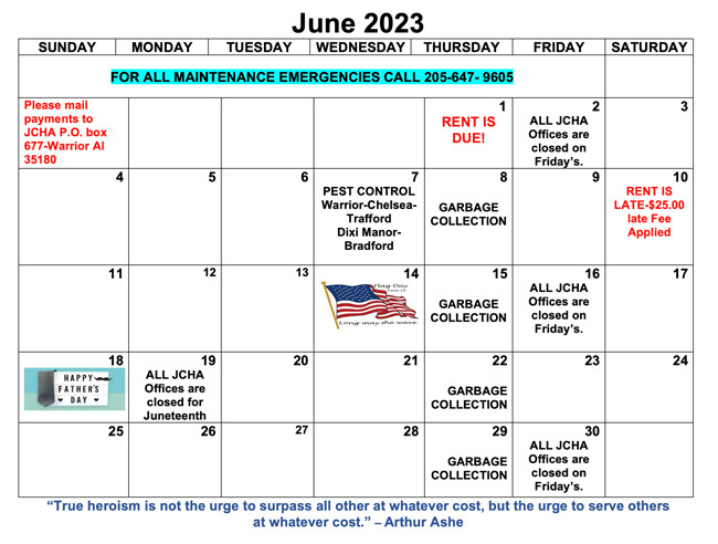 Warrior June 2023 Calendar. Click the link to view the full calendar information.