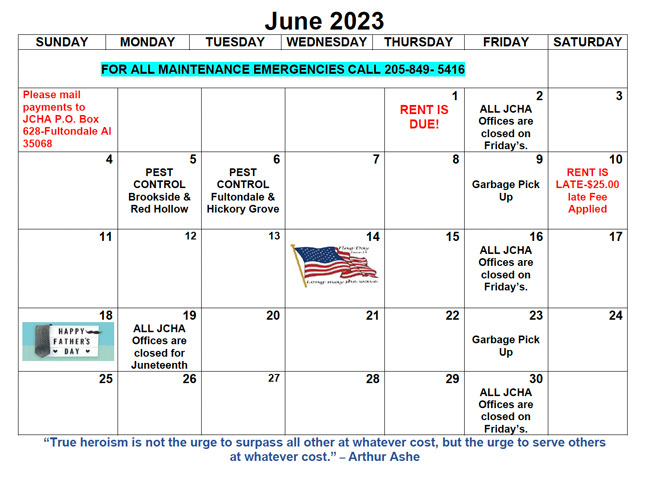 June 2023 Warrior Calendar, all information also listed below.
