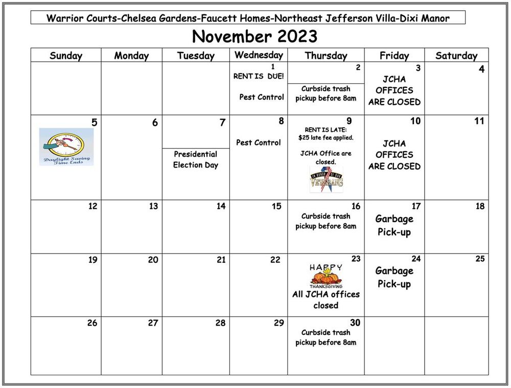 November 2023 Warrior calendar, click here for full calendar information.