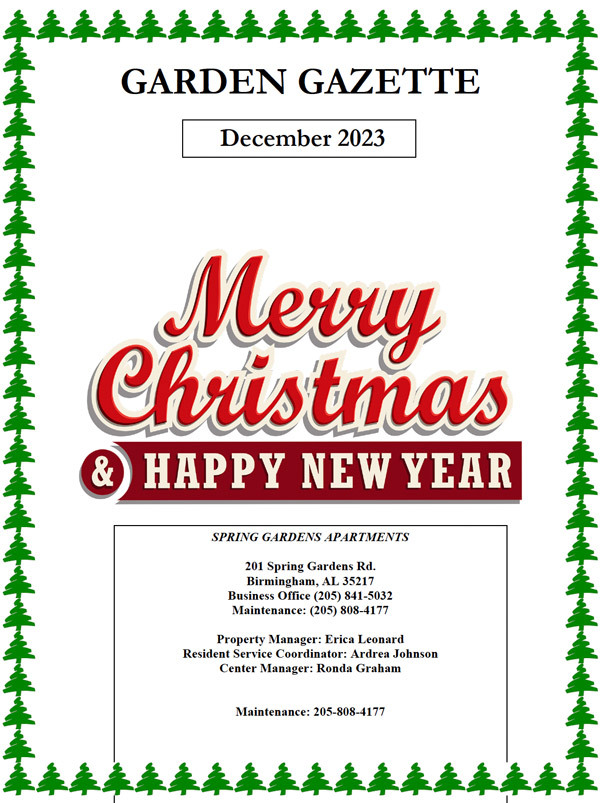 Garden Gazette Newsletter December 2023; all information as listed below.