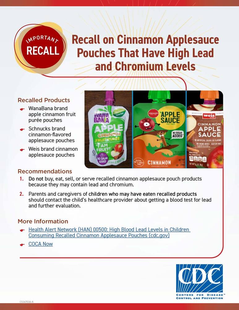 Apple Sauce Recall Flyer, all information as listed below.