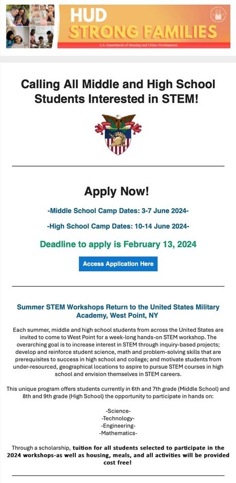 STEM Camp Flyer, all information as listed below.