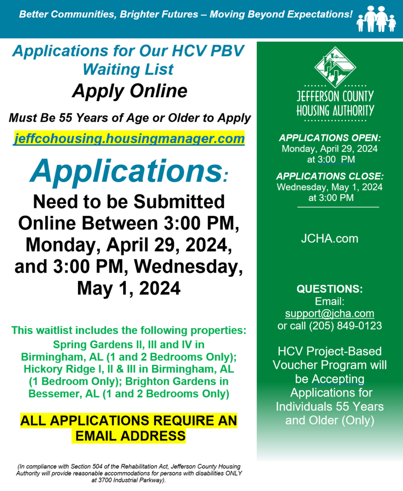April 29, 2024 HCV PBV Waiting List Opens Flyer all info below