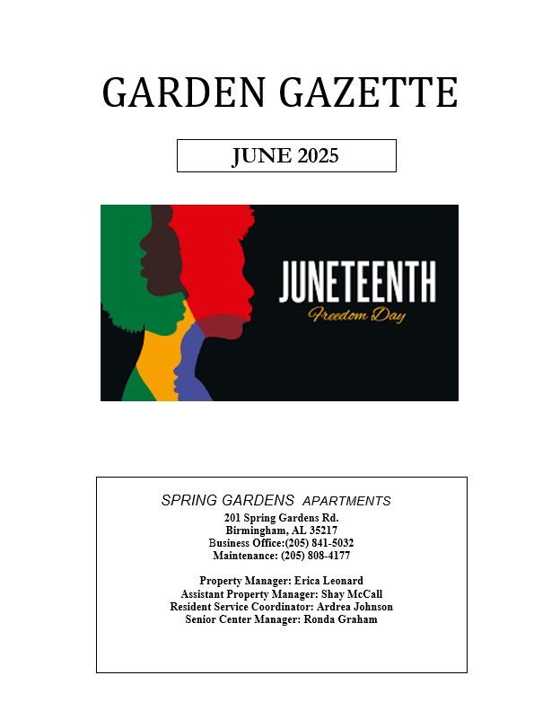 June 2025 Garden Gazette Newsletter, all information as listed below.