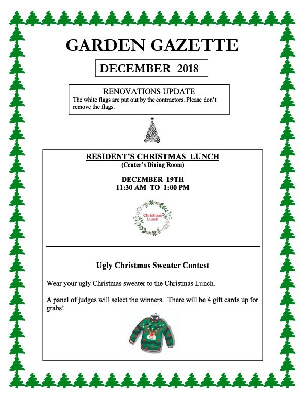 December 2018 Garden Gazette. All information as listed below.