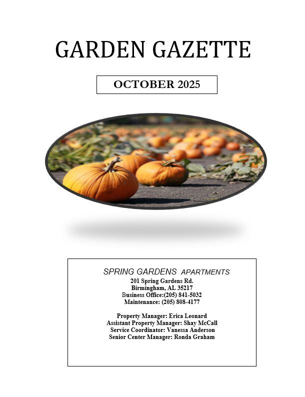 October 2025 Garden Gazette Newsletter, all information as listed below.