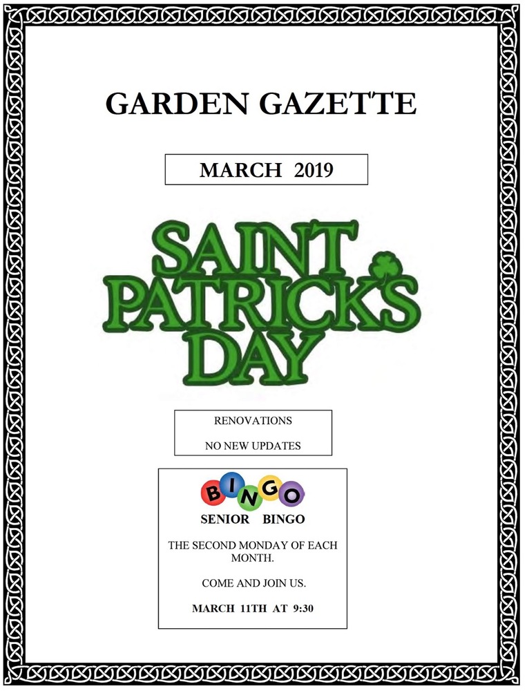 March 2019 Garden Gazette, all information as listed below.
