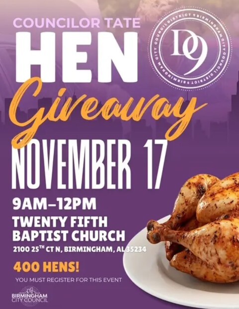 Councilor Tate Hen giveaway flyer. All information as listed below.