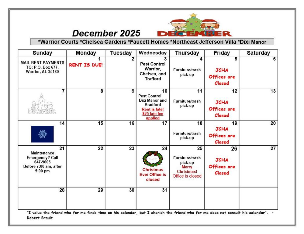 Warrior December 2025 Calendar, all information as listed below.