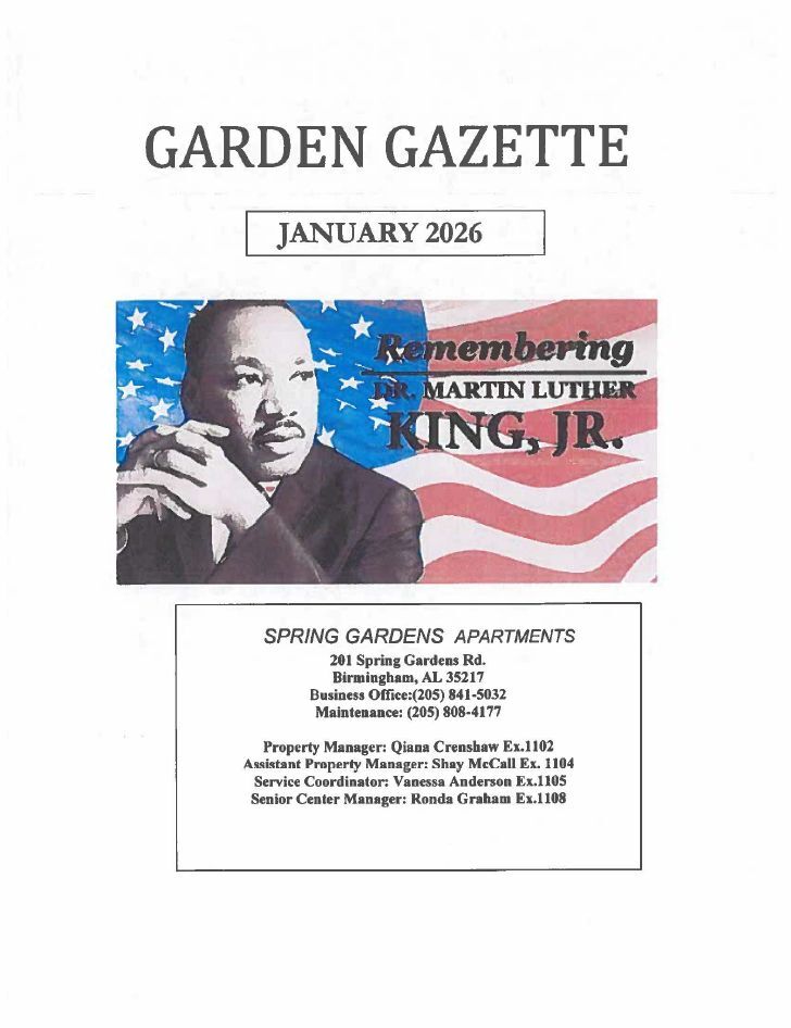 January 2026 Garden Gazette Newsletter, all information as listed below.