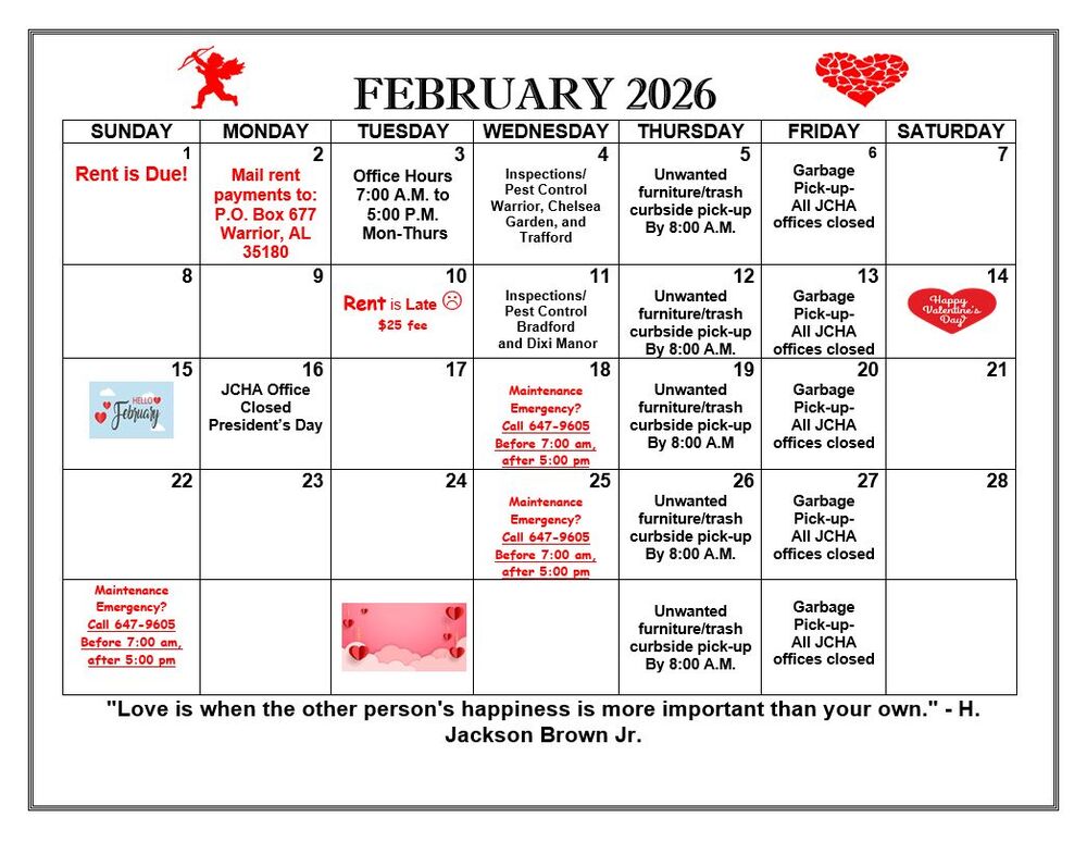 February 2026 Warrior Calendar, all information as listed below.