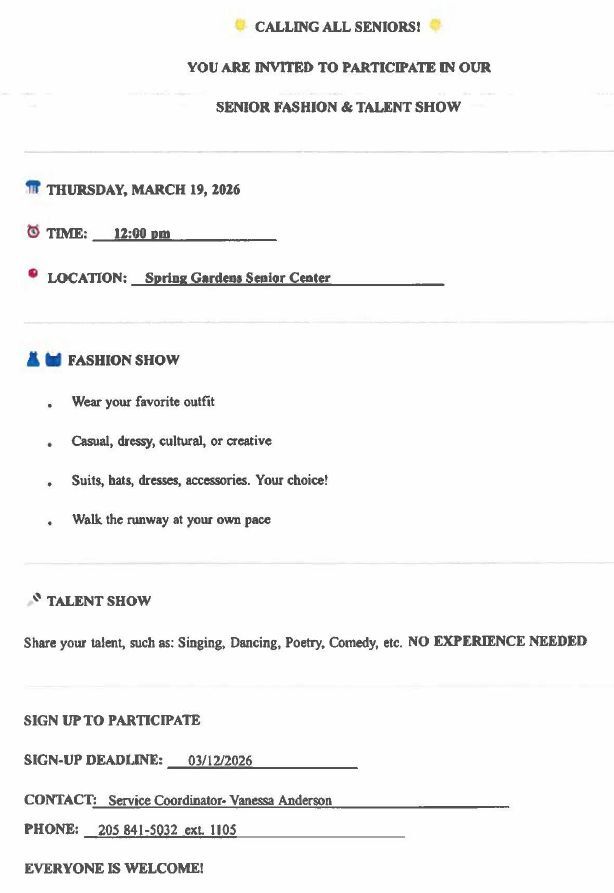 Fashion and Talent Show Flyer, all information as listed below.