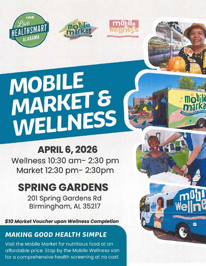 Mobile Market and Wellness Flyer, all information as listed below.