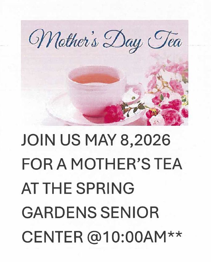 Mothers Day Tea Flyer, all information as listed below.