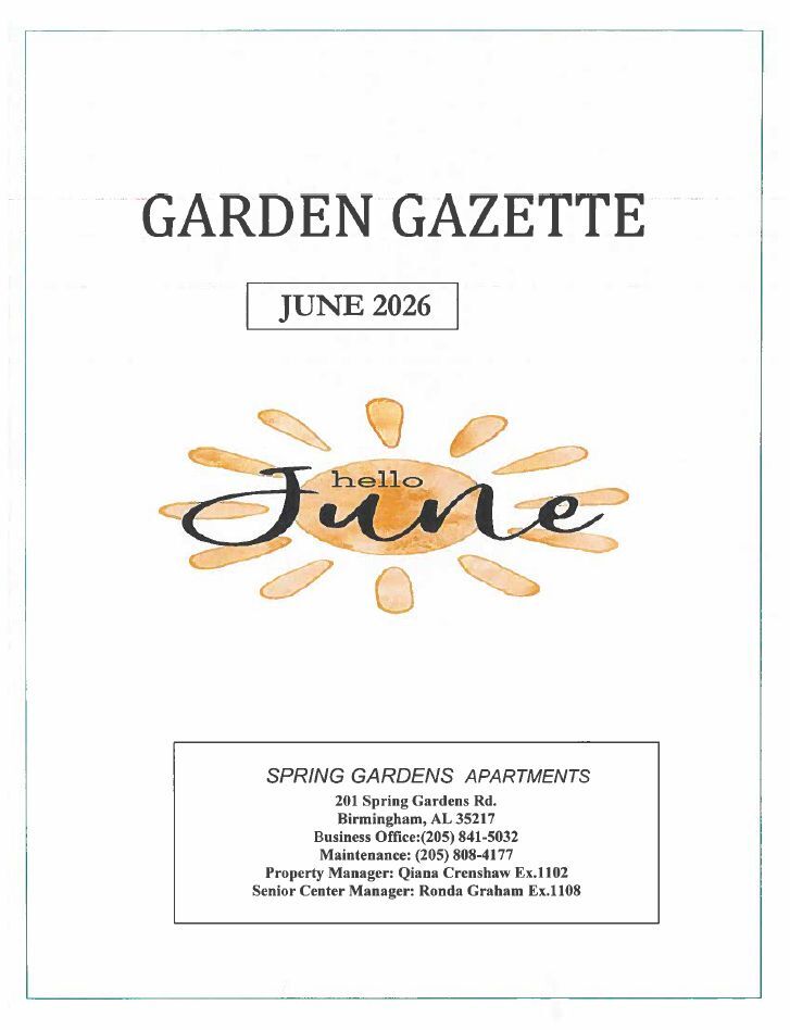 June 2026 Garden Gazette Newsletter, all information as listed below.