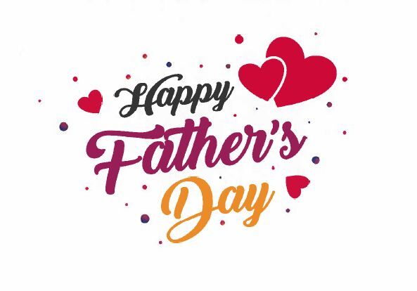 The words Happy Fathers Day with purple and red dots and hearts.