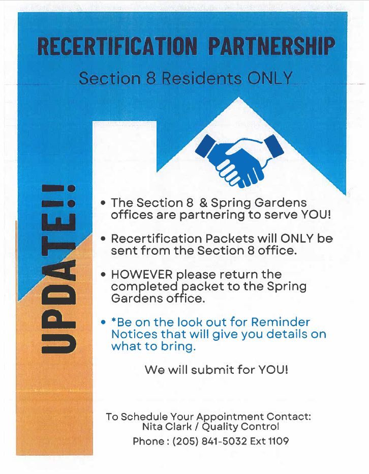 HCV Recertification Flyer, all information as listed below.
