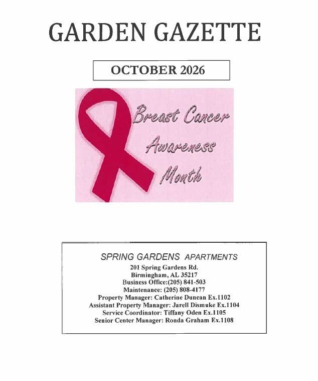 October 2026 Garden Gazette Newsletter. All information as listed below.