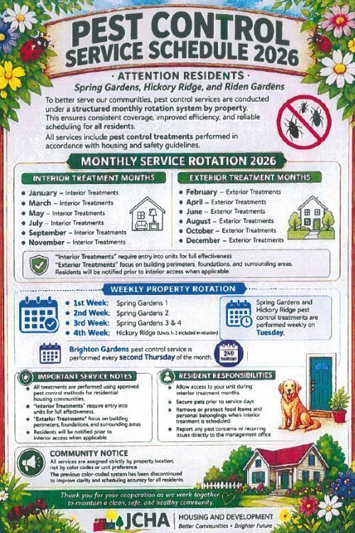 Pest Control Service Schedule Flyer. All information as listed below.