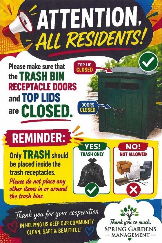 Trash Reminder Flyer. All information as listed below.