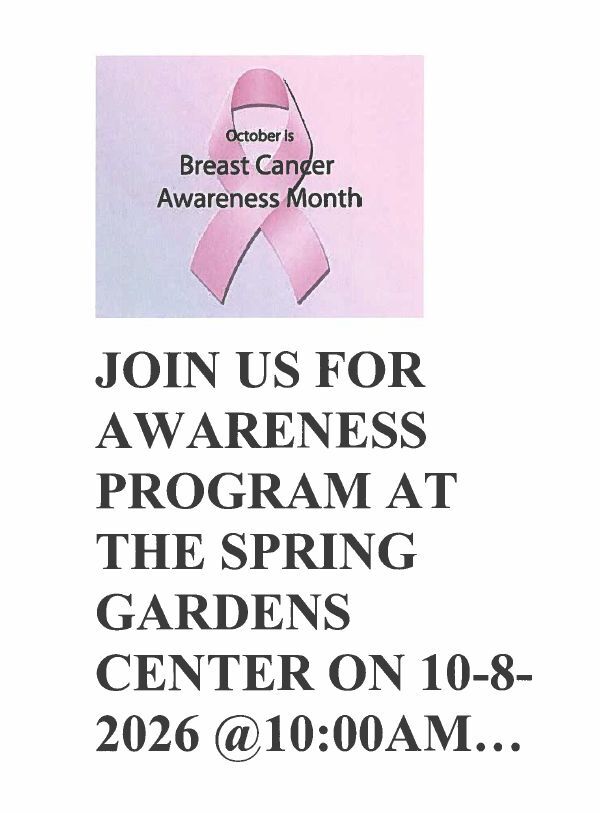 Breast Cancer Awareness Month Flyer. All information as listed below.