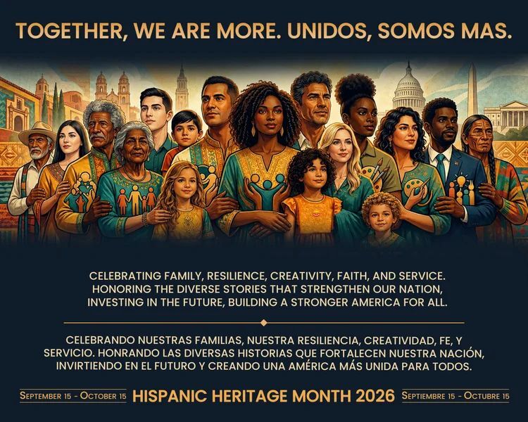 Hispanic Heritage Month 2026 Flyer. All information as listed below.