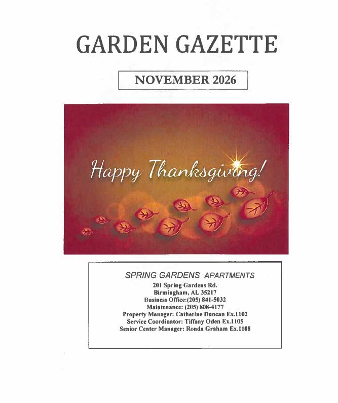 November 2026 Garden Gazette Newsletter. All information as listed below.