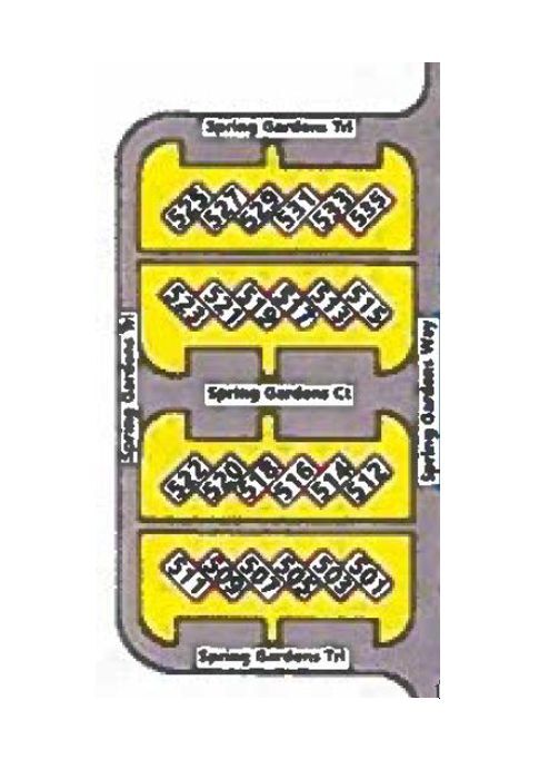 Yellow Section for Pest Control. It includes apartments around Spring Gardens Court and Spring Gardens Trail.