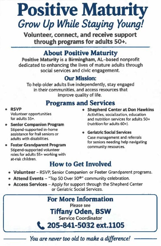 Positive Maturity Flyer. All information as listed below.