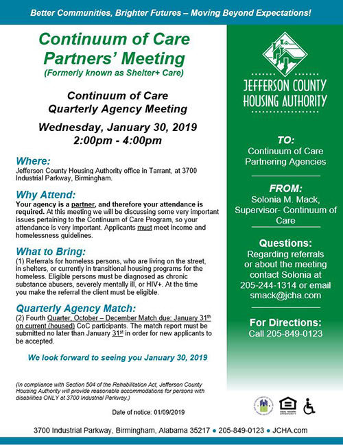Continuum of Care Quarterly Agency Meeting - January 30